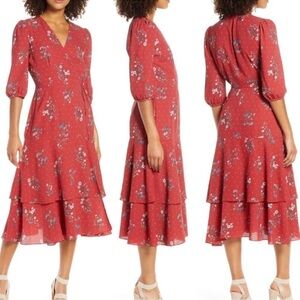 Chelsea28 Floral Wrap Dress Midi Ruffle Size 0